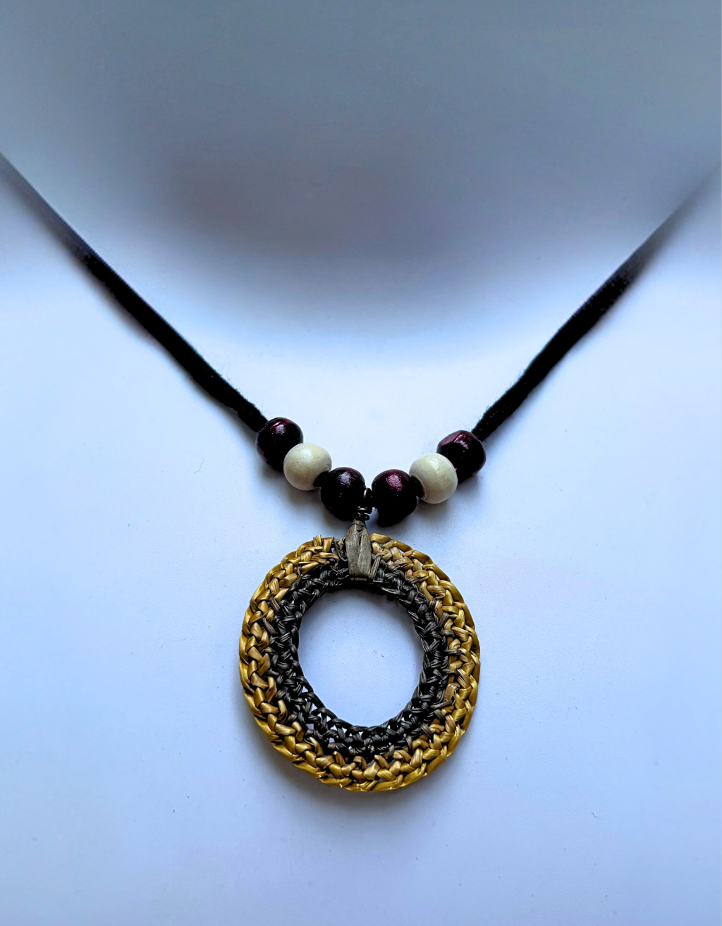 Artisan Hand-Woven Natural Fiber Spiral Pendant Necklace