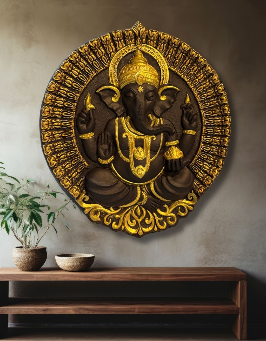 Handcrafted Fibre Ganesha Mural | Premium Home Decor Wall Hanging | Spiritual & Luxury Artwork – ShopJhuri