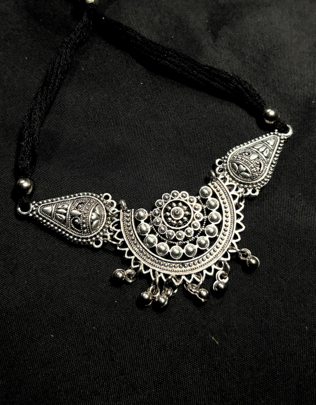 Handmade Ethnic Statement Jewellery | Adjustable Black Thread Necklace