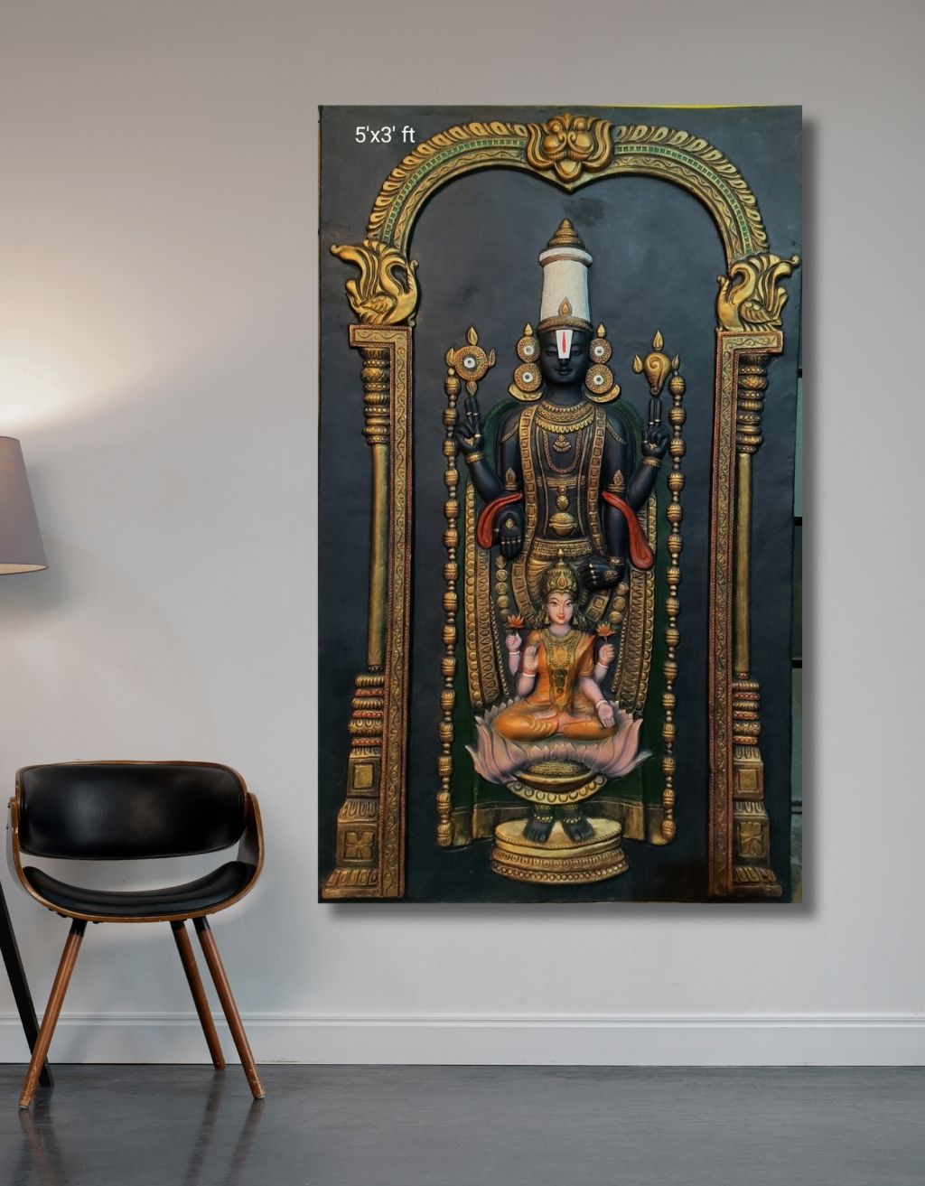 Lord Balaji (Tirupati) Wall Art 5×3 ft | Premium 3D Temple Style Artwork | Lakshmi Vishnu Spiritual Wall Decor for Home & Office