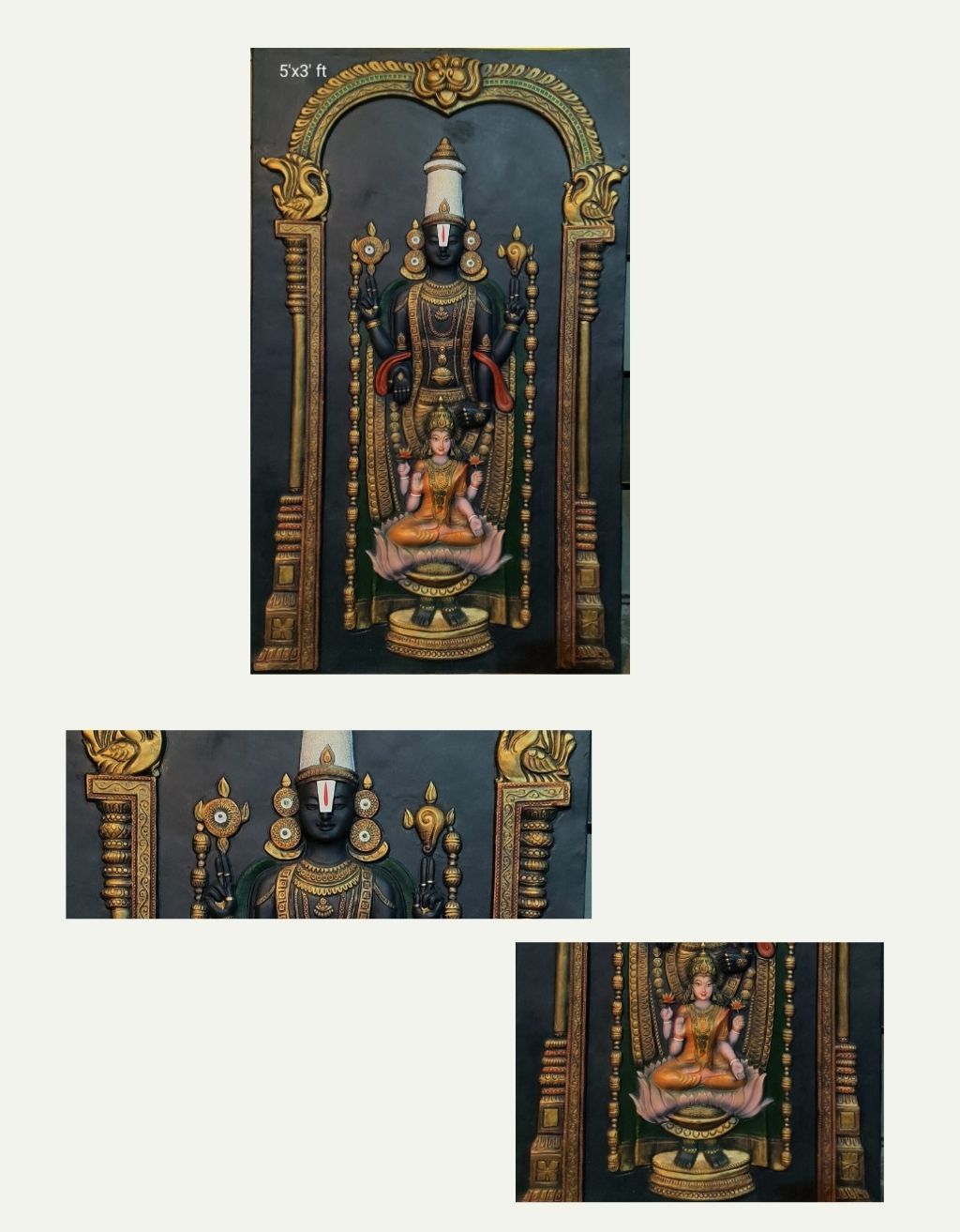 Lord Balaji (Tirupati) Wall Art 5x3 ft | Premium 3D Temple Style Artwork | Lakshmi Vishnu Spiritual Wall Decor for Home & Office