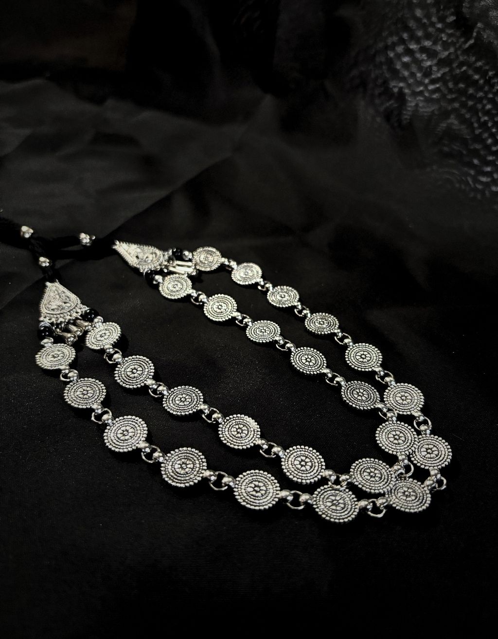 Oxidised Silver Layered Coin Necklace Set | Traditional Boho Statement Jewellery | Ethnic Handcrafted Necklace for Women – ShopJhuri