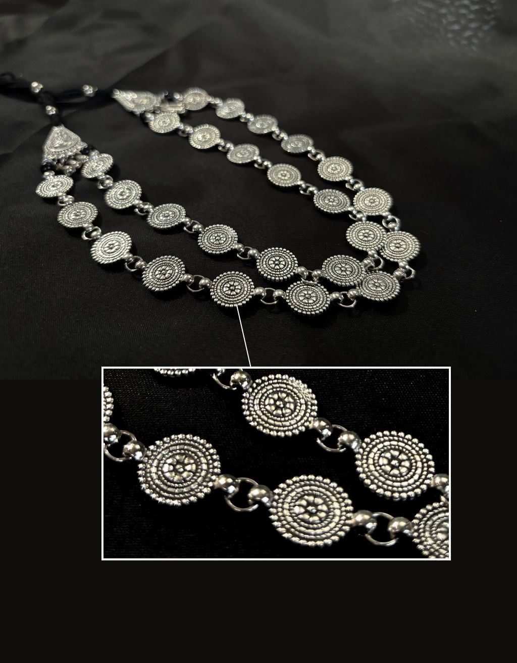 Oxidised Silver Layered Coin Necklace Set | Traditional Boho Statement Jewellery | Ethnic Handcrafted Necklace for Women – ShopJhuri