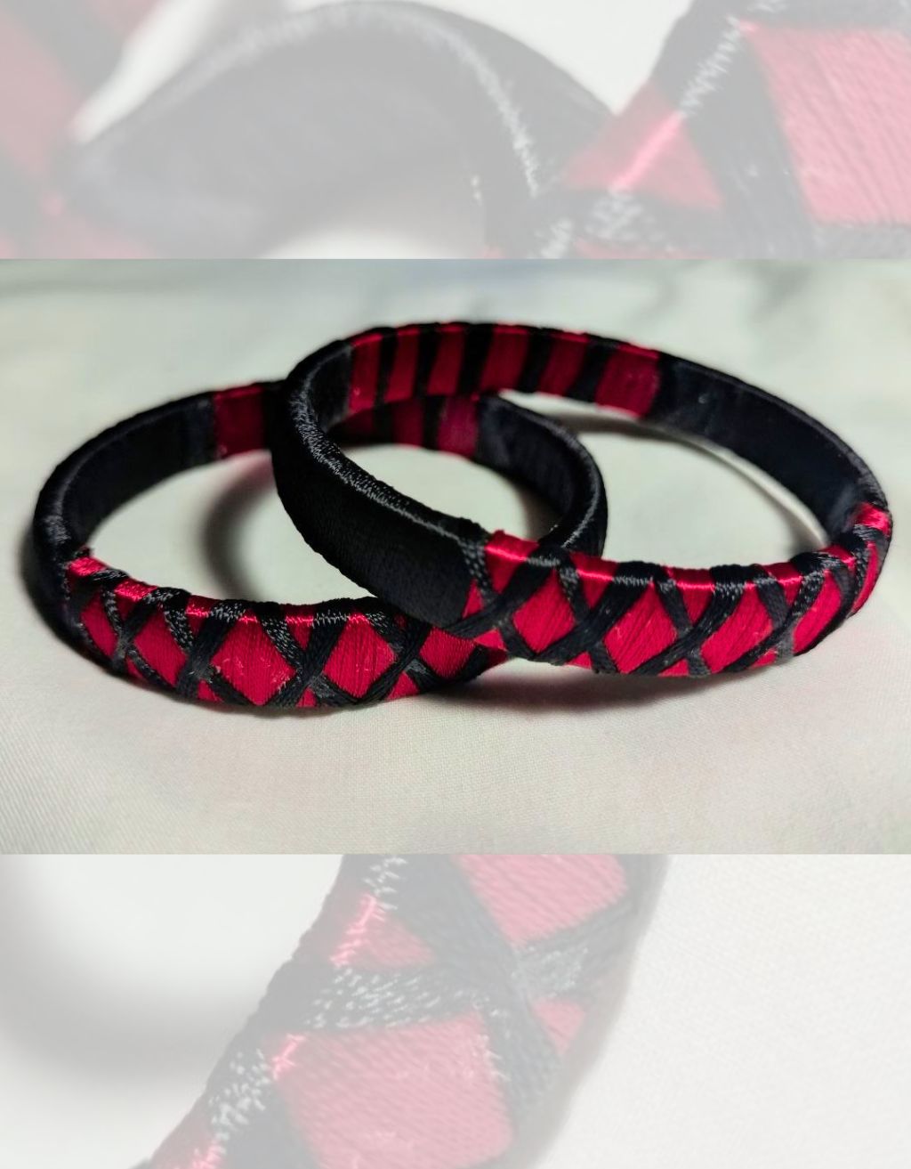 Handmade Red and Black Fabric Bangles for Women | Soft Cloth Bangles with Silver Ghungroo Latkan Lightweight Daily Wear & Festive Wear | Black Bangle Set (Copy)