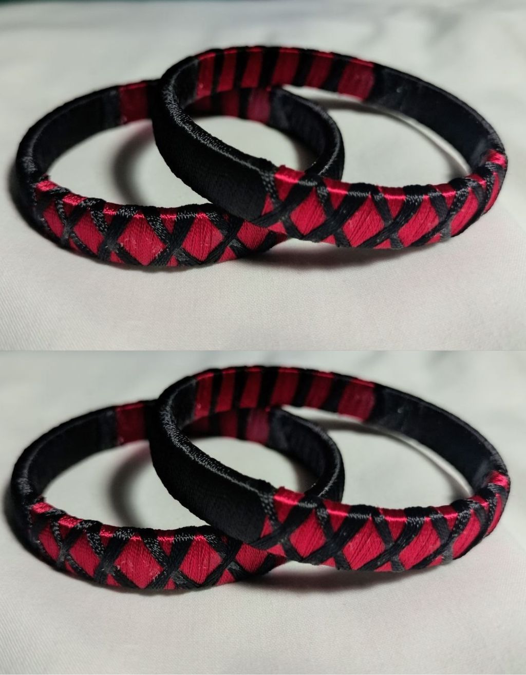 Handmade Red and Black Fabric Bangles for Women | Soft Cloth Bangles with Silver Ghungroo Latkan Lightweight Daily Wear & Festive Wear | Black Bangle Set (Copy)